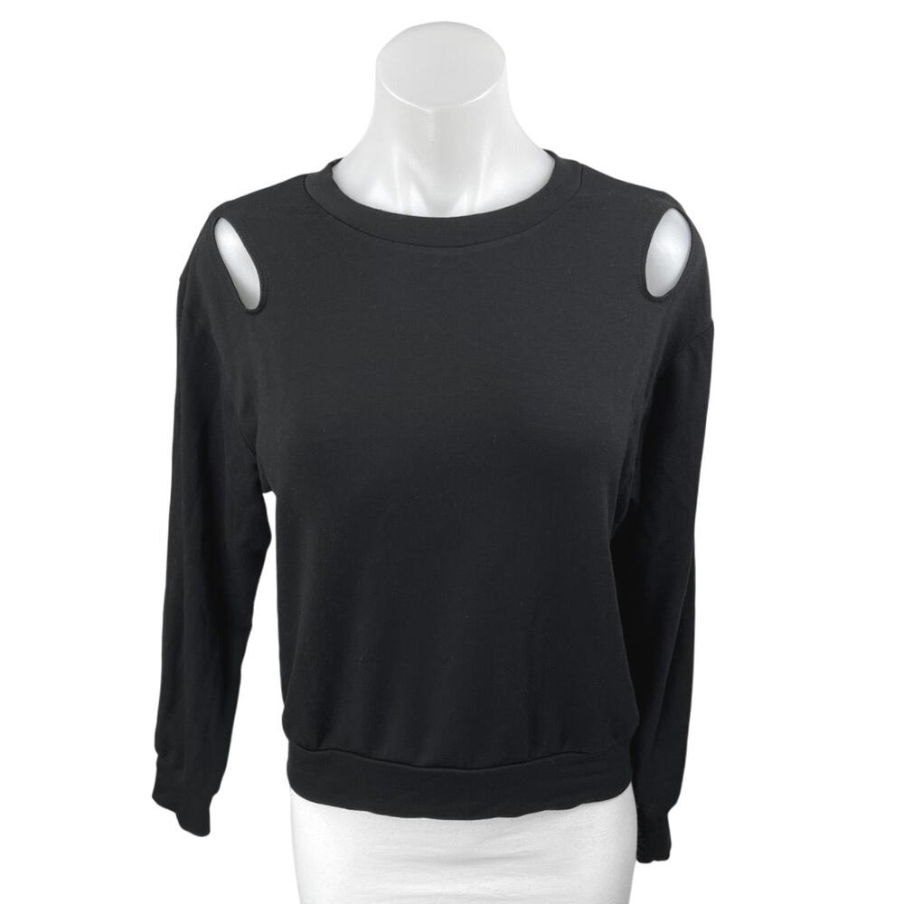LNA Women's Black Long Sleeve Cutout Crew Neck Sweater Sweatshirt Top Size XS